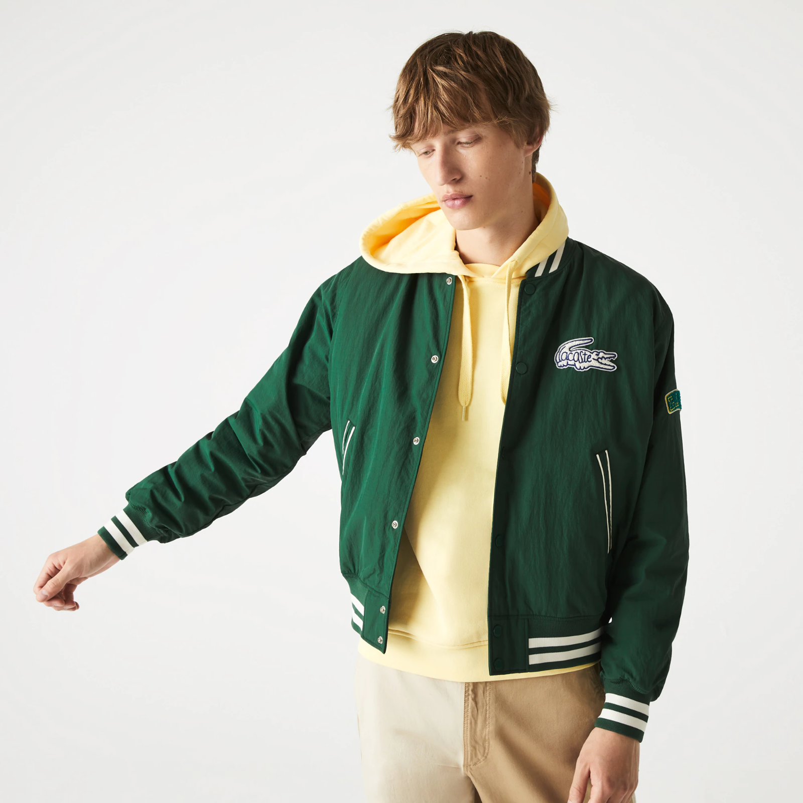 Men’s Lacoste L!VE Heritage Graphic Logo Buttoned Bomber Jacket BH2798-51