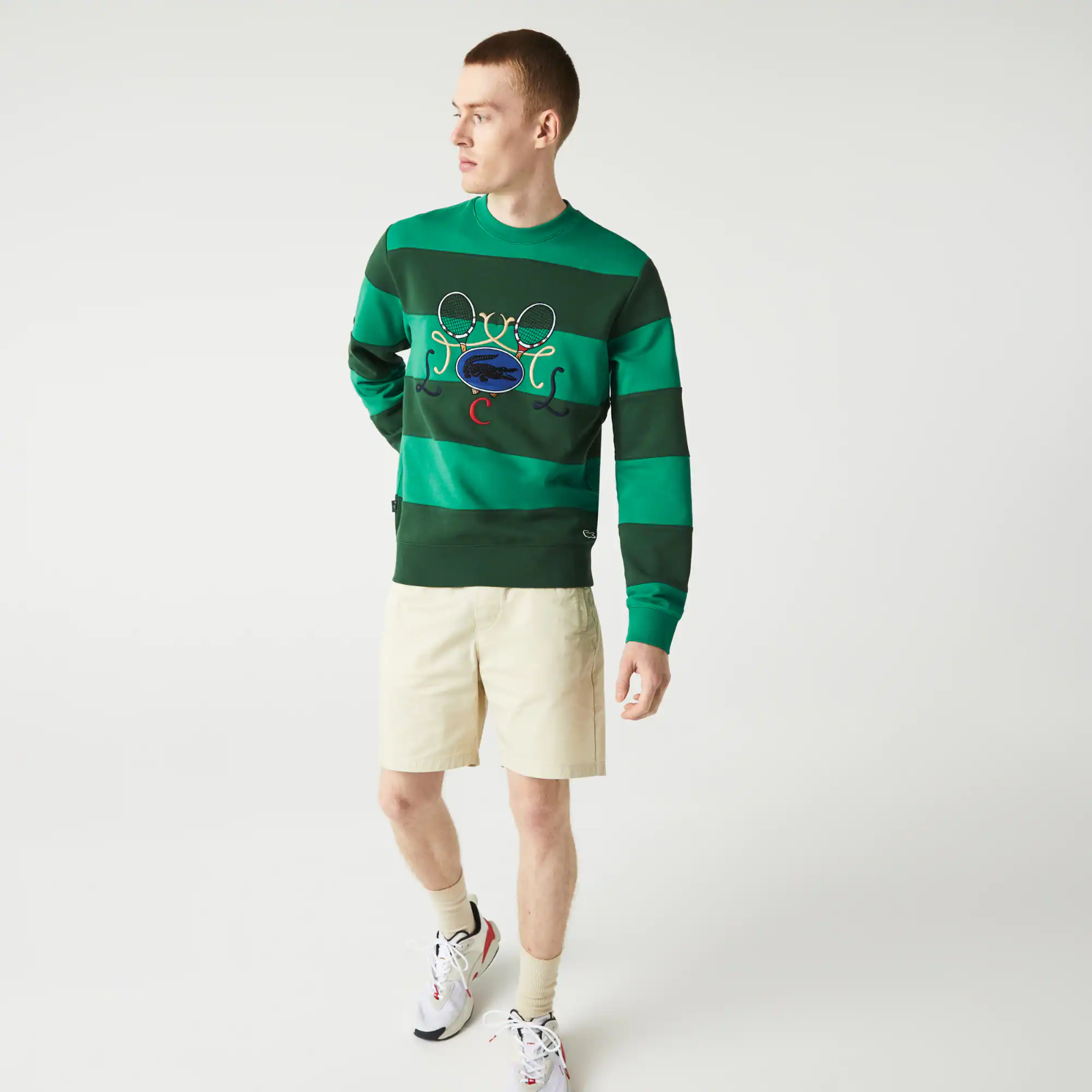 Men&#039;s Tennis Design Crew Neck Striped Cotton Fleece Sweatshirt SH2955-51