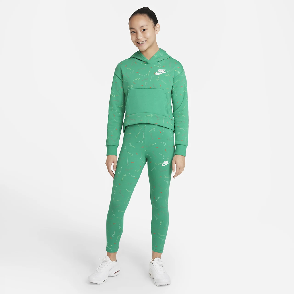 Nike Sportswear Big Kids&#039; (Girls&#039;) Printed Fleece Hoodie DD7377-372
