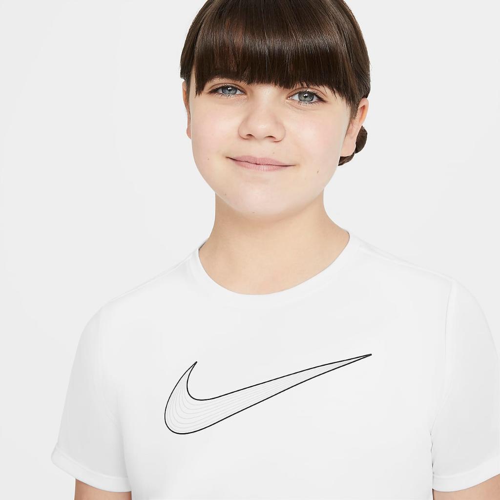 Nike Dri-FIT One Big Kids&#039; (Girls&#039;) Short-Sleeve Training Top (Extended Size) DH6597-100