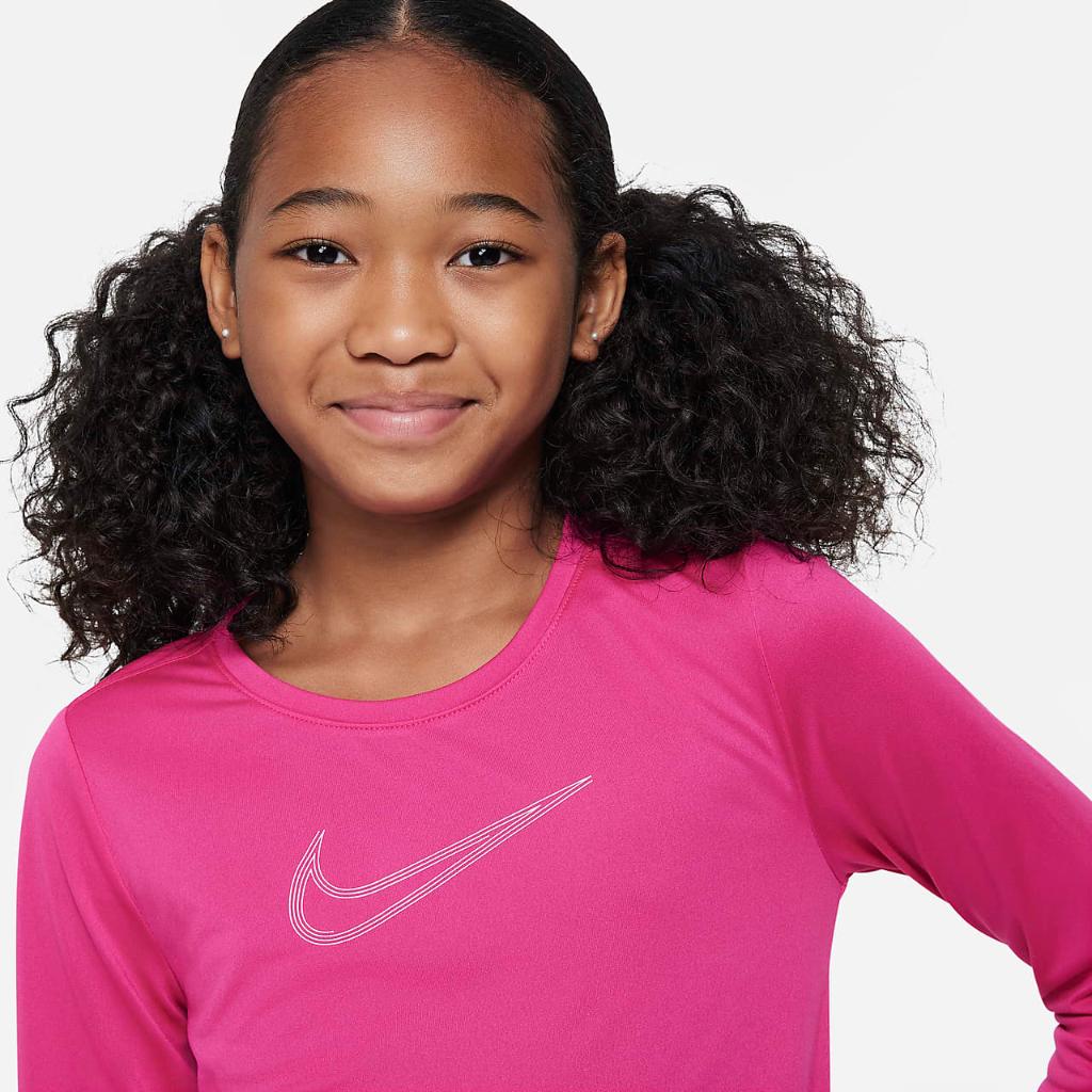 Nike Dri-FIT One Big Kids&#039; (Girls&#039;) Graphic Long-Sleeve Training Top DV3137-615
