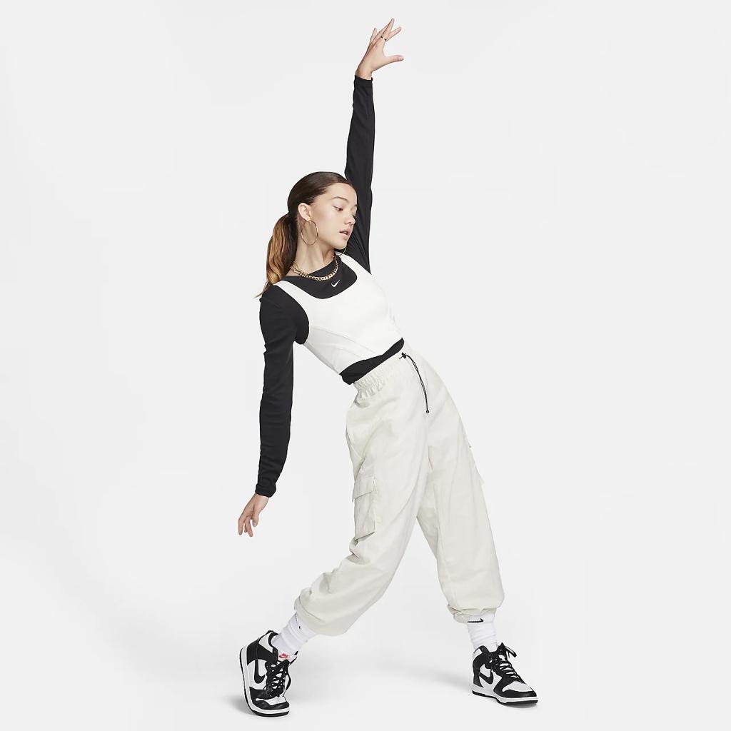 Nike Sportswear Essential Women&#039;s Ribbed Long-Sleeve Mod Crop Top FB8717-010