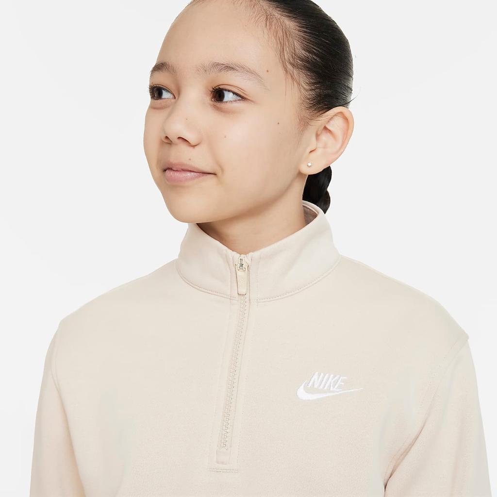 Nike Sportswear Club Fleece Big Kids&#039; (Girls&#039;) 1/2-Zip Long-Sleeve Top FD2930-126