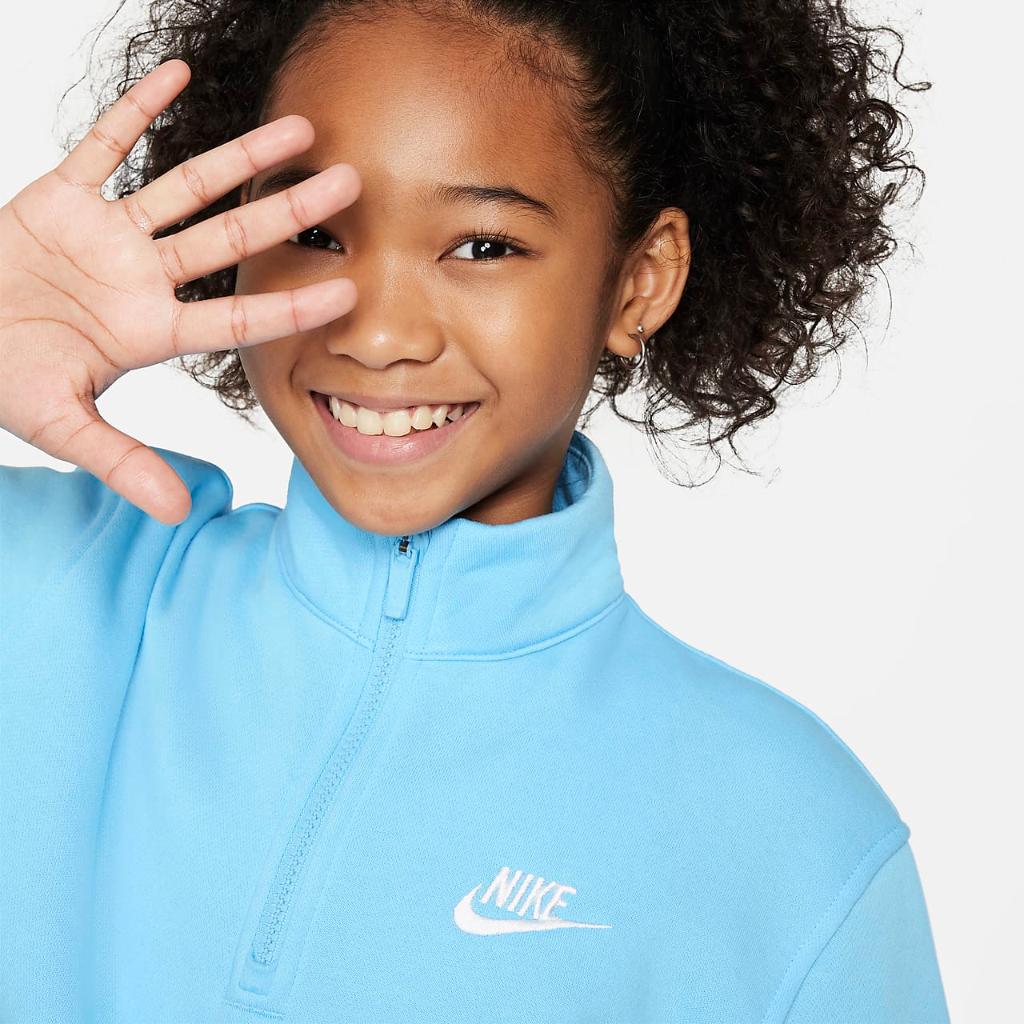 Nike Sportswear Club Fleece Big Kids&#039; (Girls&#039;) 1/2-Zip Long-Sleeve Top FD2930-407