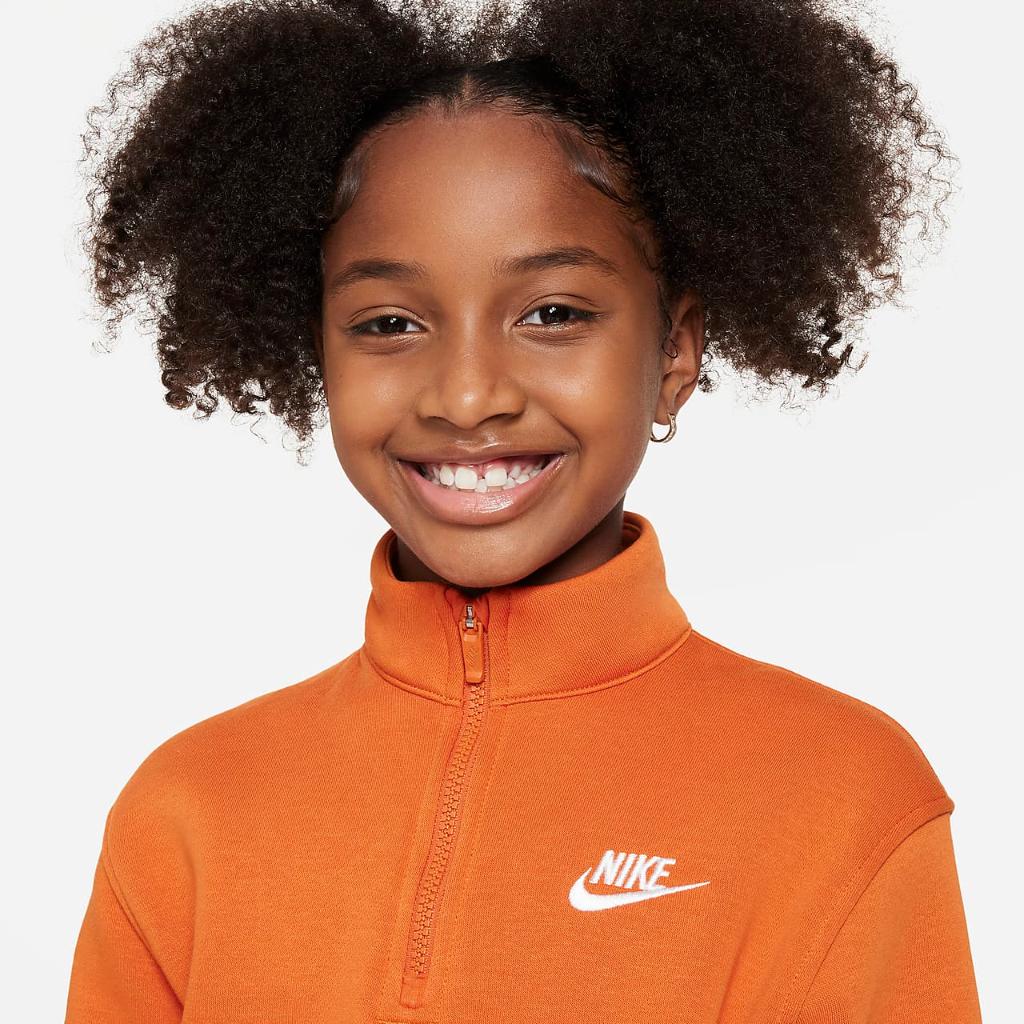 Nike Sportswear Club Fleece Big Kids&#039; (Girls&#039;) 1/2-Zip Long-Sleeve Top FD2930-893