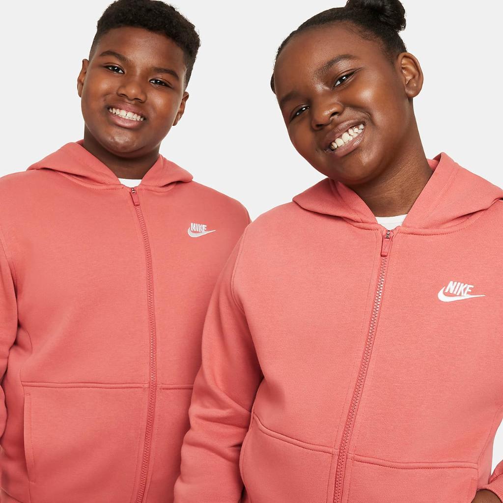 Nike Sportswear Club Fleece Big Kids&#039; Full-Zip Hoodie (Extended Size) FD3005-655