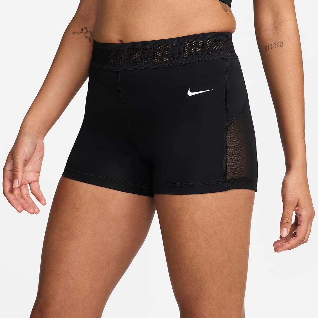 Nike Pro Women&#039;s Mid-Rise 3&quot; Mesh-Paneled Shorts FN3336-010