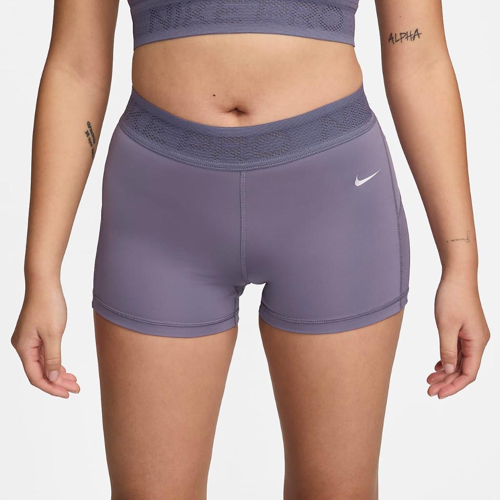 Nike Pro Women&#039;s Mid-Rise 3&quot; Mesh-Paneled Shorts FN3336-509