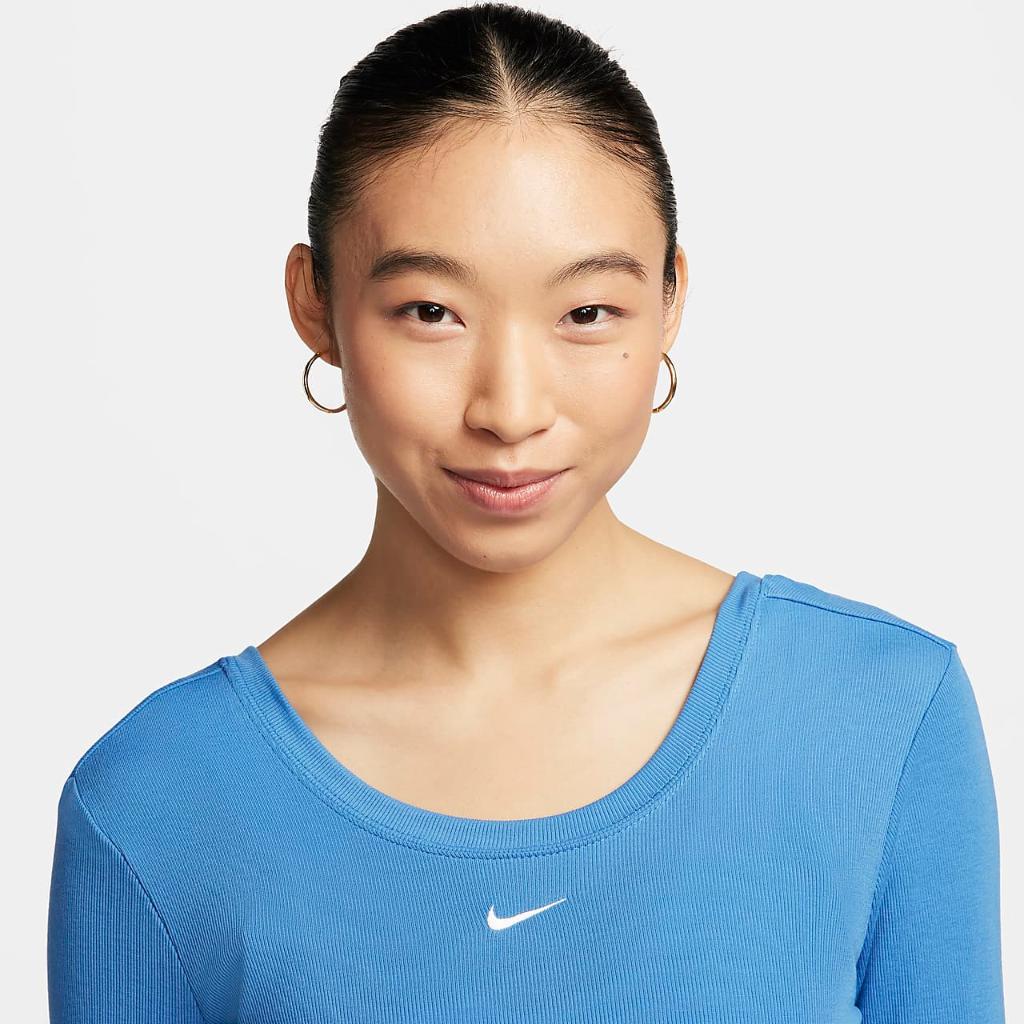 Nike Sportswear Chill Knit Women&#039;s Tight Scoop-Back Long-Sleeve Mini-Rib Top FN3661-402
