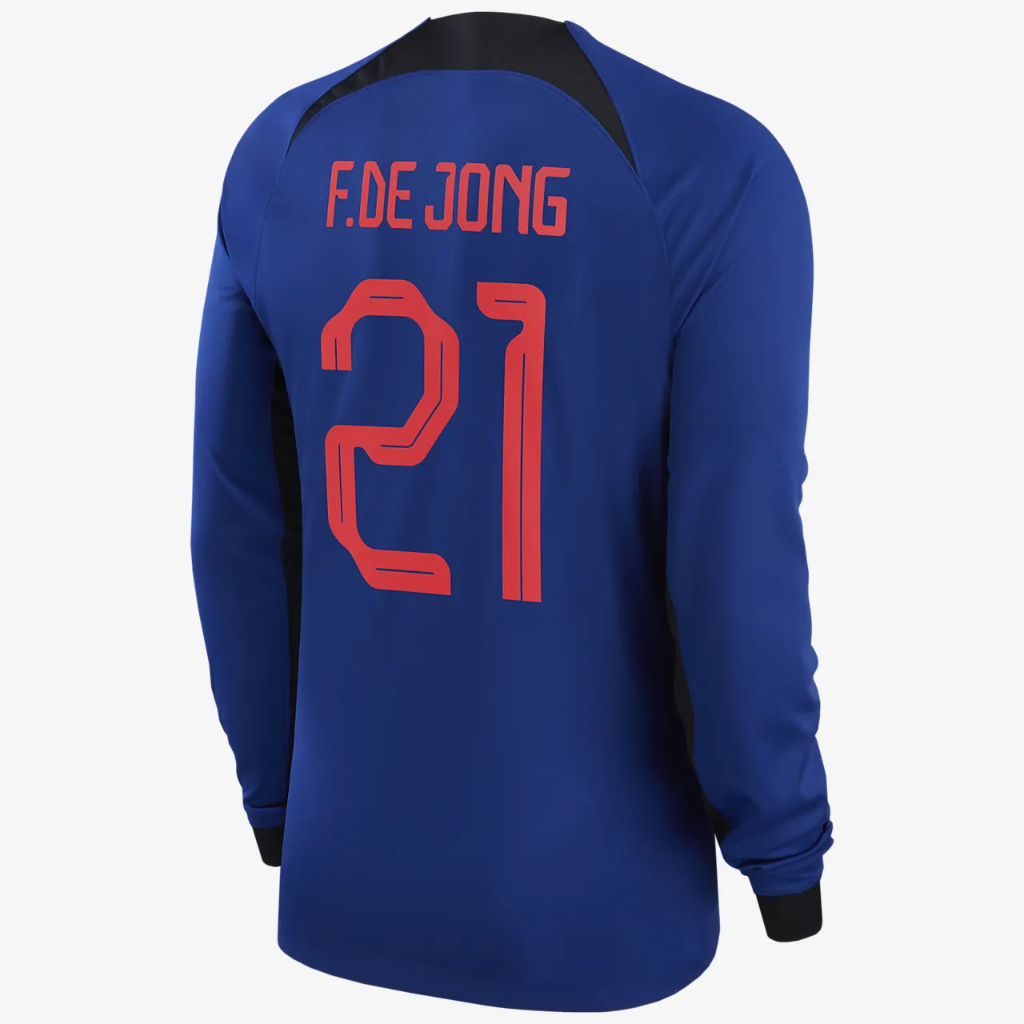 Netherlands National Team 2022/23 Stadium Away (Frenkie de Jong) Men&#039;s Nike Dri-FIT Long-Sleeve Soccer Jersey FN5132849-NED