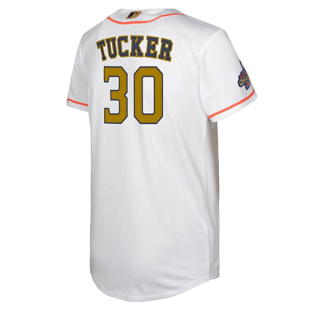 Kyle Tucker Houston Astros 2022 World Series Champions Gold Big Kids&#039; Nike MLB Replica Baseball Jersey FN5291127-OST
