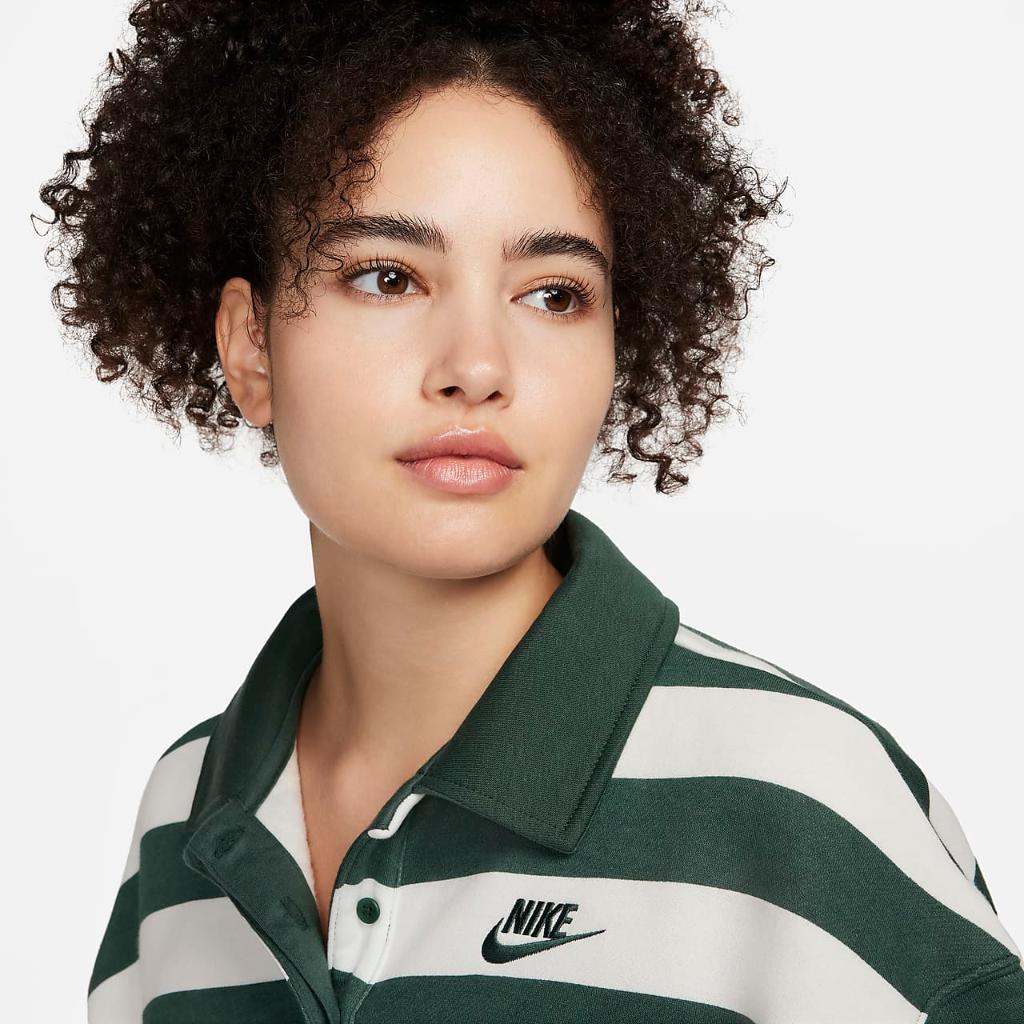 Nike Sportswear Phoenix Fleece Women&#039;s Oversized 3/4-Sleeve Striped Crop Polo FQ6236-397