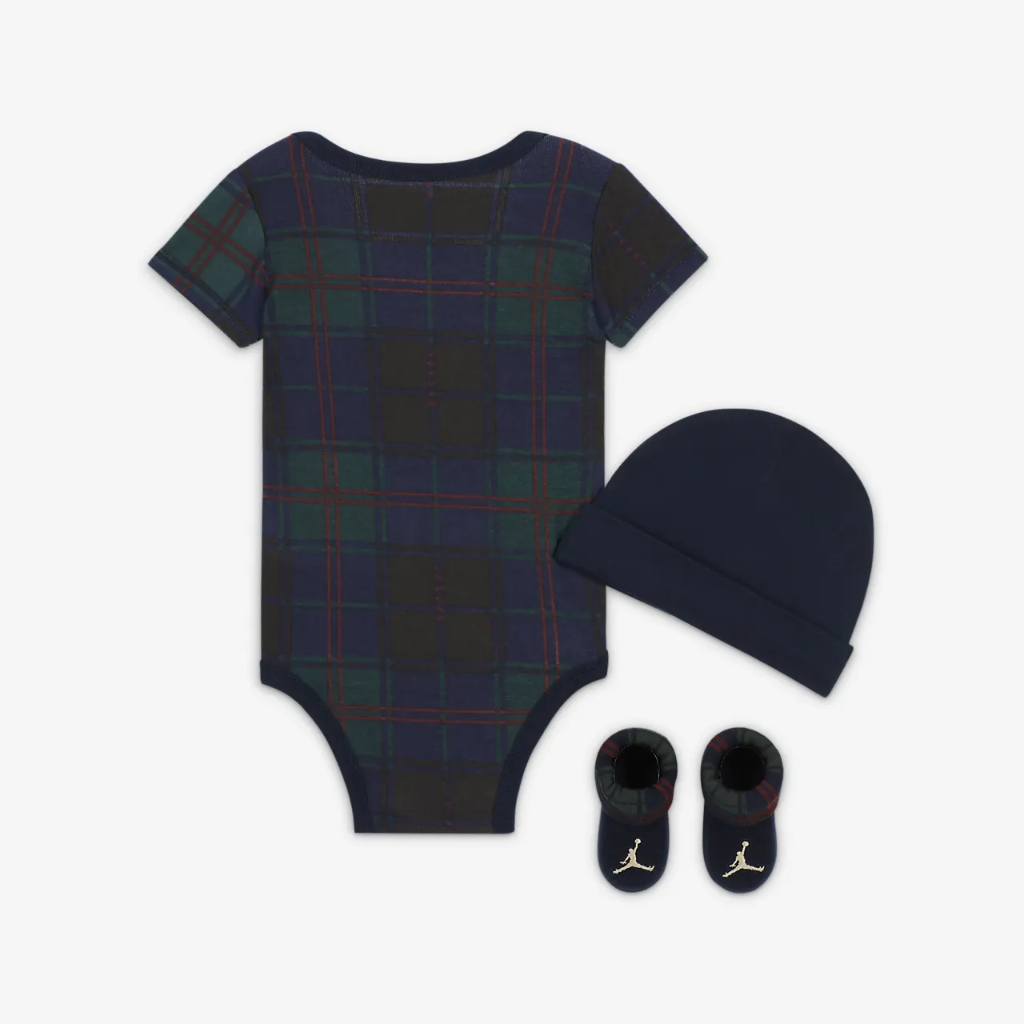 Jordan Plaid Bodysuit, Hat and Booties Box Set Baby Set NJ0558-695
